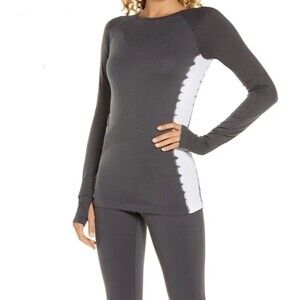 Zella Gray Dip Tie Dye Colorblock Long Sleeve Athletic Running Shirt Top Medium